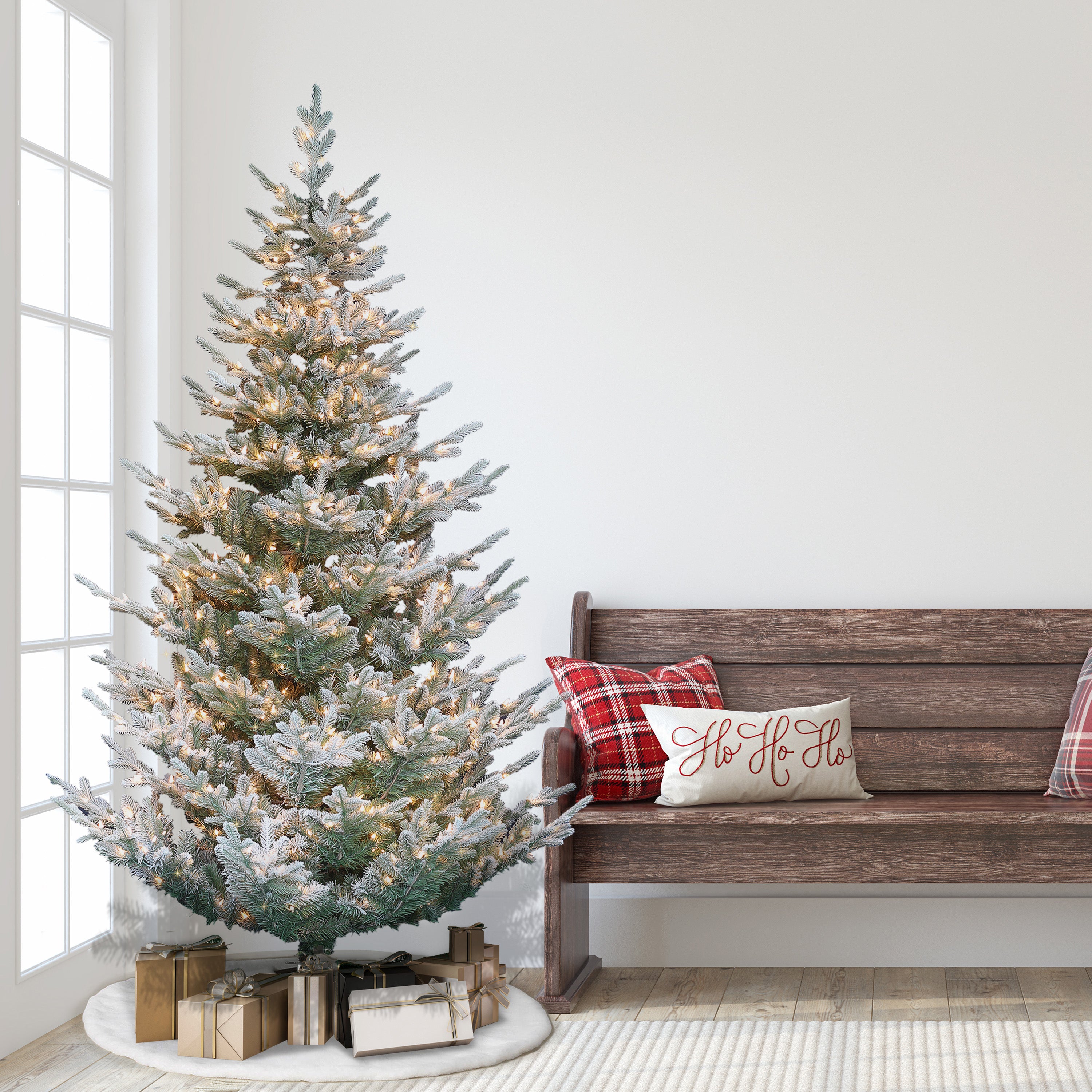 7.5ft Pre-Lit Flocked Hillside Spruce Christmas Tree
